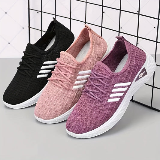 Women's Breathable Knit Sneakers, Casual Lace Up Outdoor Shoes, Comfortable Low Top Sport Shoes