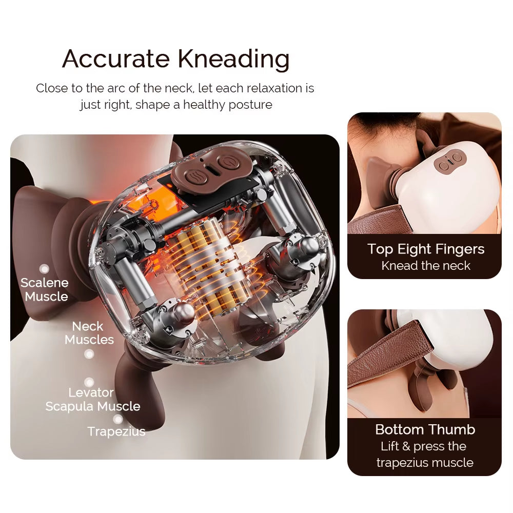 Electric Neck and Shoulder Massager Deep Tissue Shiatsu Back Cervical Massage Machine Bionic Heated Fatigue Relief Relax Muscle