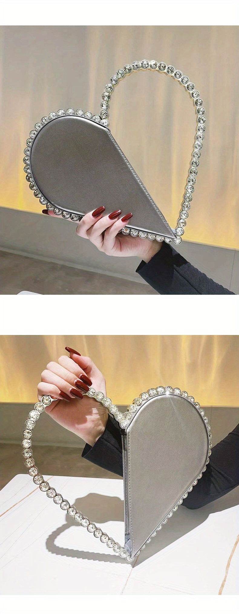Mini Heart Shape Women's Elegant Evening Bag, Trendy Clutch Purse for Party Prom and Wedding Beauty Fashion