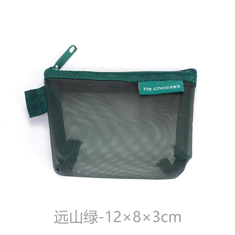 Mini Clear Nylon Mesh Cosmetic Bags Cute Women Small Lipstick Makeup Bags Pouch Data Line Key Earphone Organizer Case