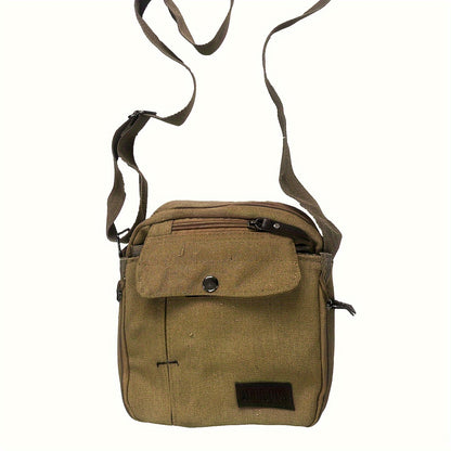 Vintage Canvas Square Messenger Bag - Spacious Zipper Closure, Durable Nylon Lining, Stylish Solid Pattern, Perfect for Casual Crossbody Travel and Daily Occasions Beauty Fashion