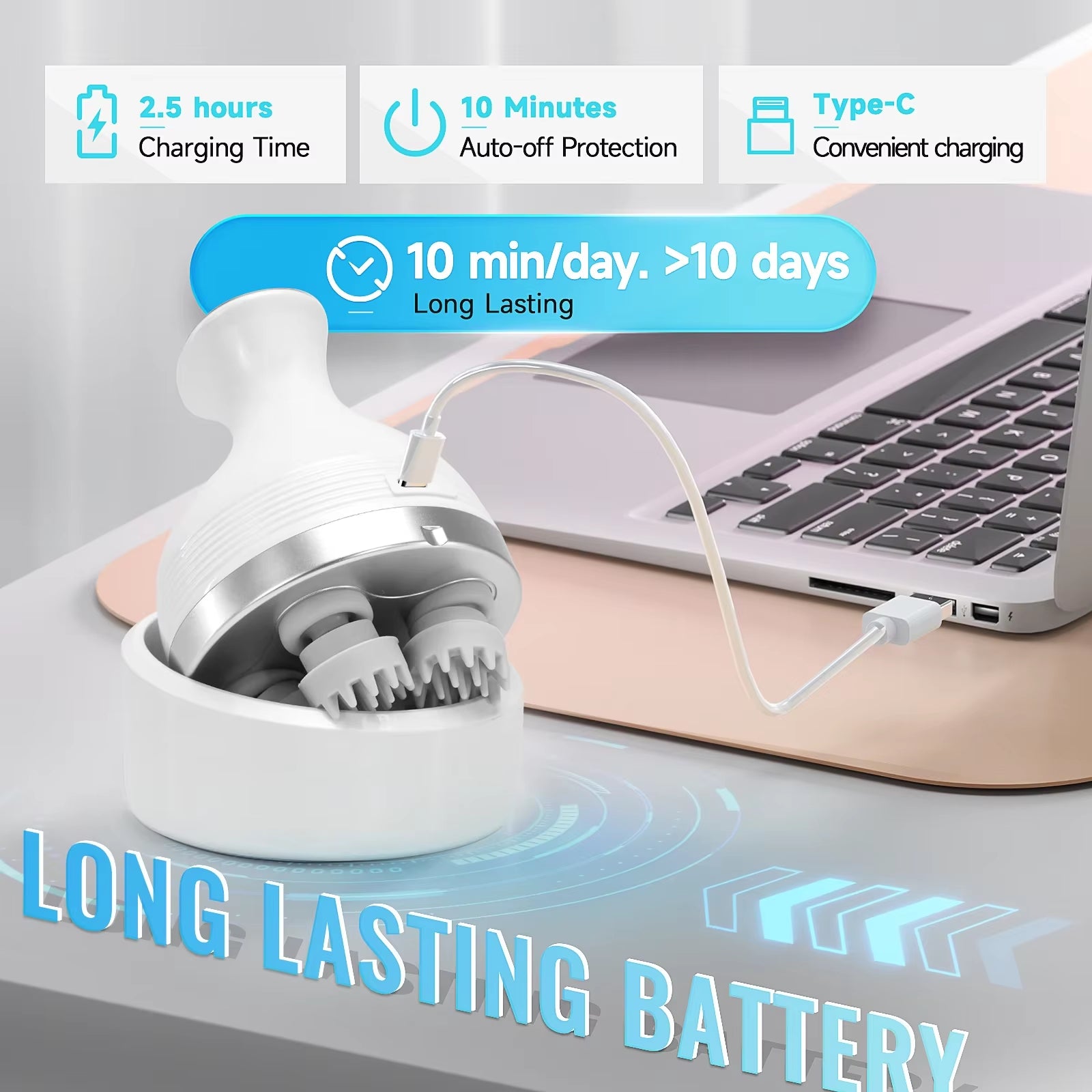 Electric Head Scalp Massager Body Massage Neck Deep Tissue 4 Kneading for Hair Growth Wireless Stress Relax and Cat Pet Claw
