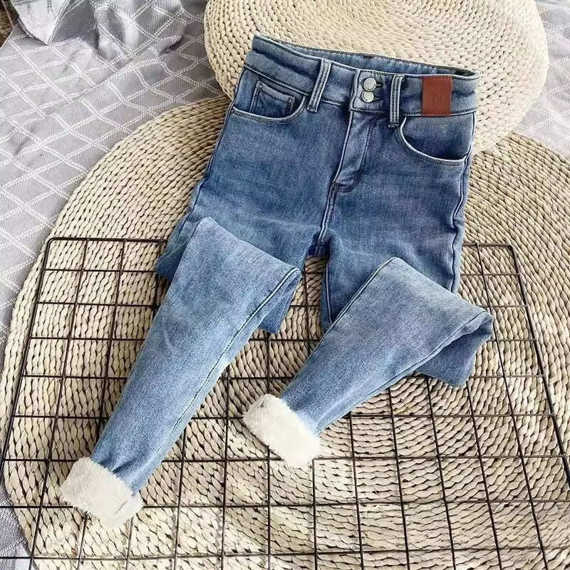 Winter Warm Women Jeans Velvet Jeans Women Fleece Warm High Waist Skinny Elastic Pants Women Jean Casual Legging Winter Jeans