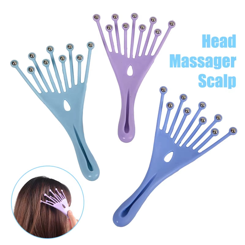 Head Massager Scalp Neck Comb Roller Five Finger 9 Claws Steel Ball Hand Held Relax Spa Hair Care for Hair Growth Stress Relief