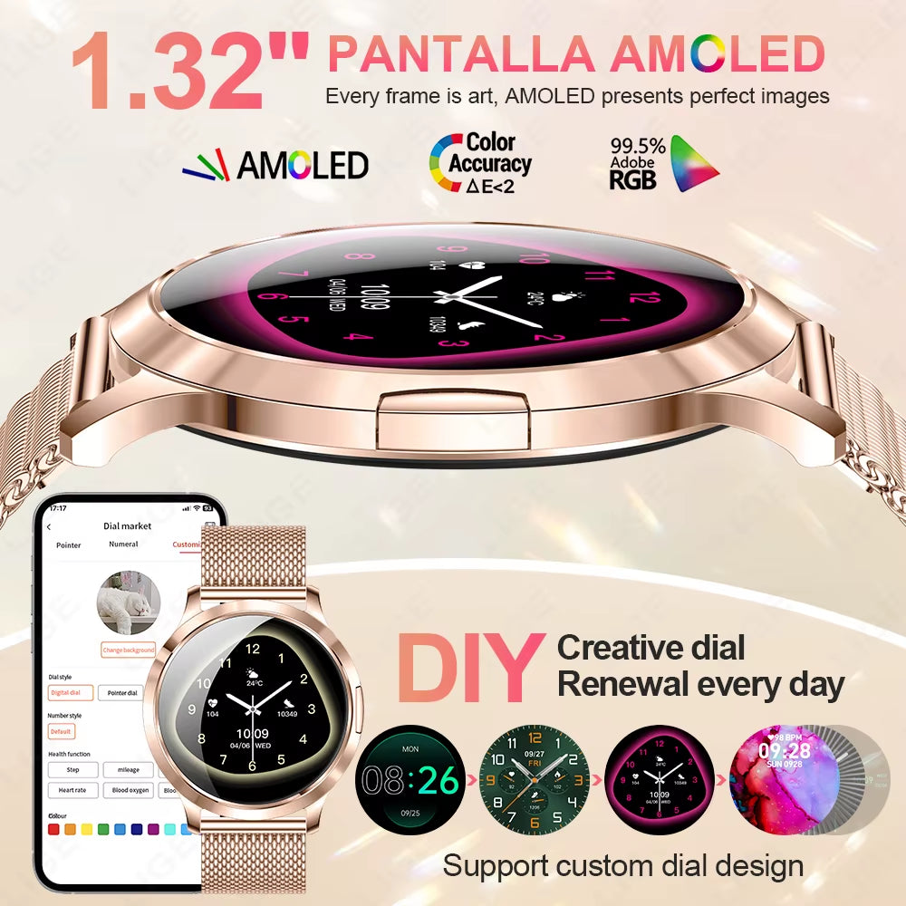 2025 New Smart Watch for Women AMOLED Screen Watches IP68 Waterproof Heart Rate Monitor Ladies Smartwatch for Huawei Xiaomi