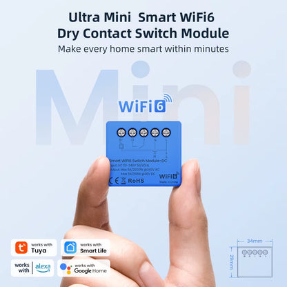 Mini Smart Wifi6 Dry Contact Switch Module,Smart Life APP Remote Control,Wrok for Alexa Google Home