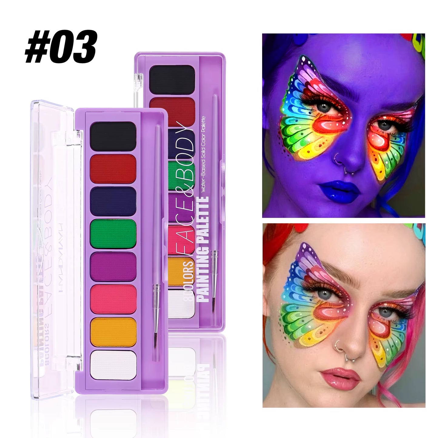 8 Color Face Body Paint Palette Water Soluble Fluorescent UV Makeup Halloween Party Cosmetics Fancy Dress Beauty