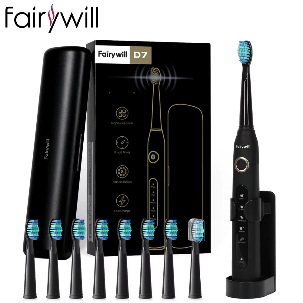 FW507 Electric Sonic Toothbrush USB Charger Tooth 8Brush Replacement Waterproof Electronic Toothbrush with Travel Case