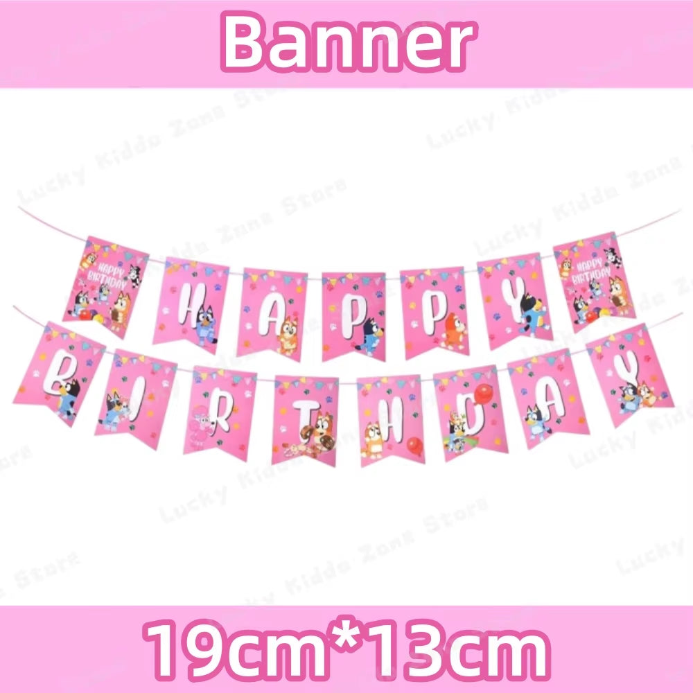 Pink Bluey Birthday Decorations for Kids Latex Aluminum Foil Balloons Bingo Theme Party Event Supplies Disposable Tableware Toys