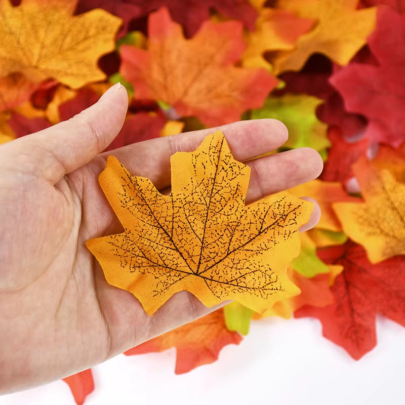 50/200Pcs Artificial Maple Leaves Autumn Silk Fall Leaf for Thanksgiving Halloween Christmas Home Decoration Wedding Party Craft