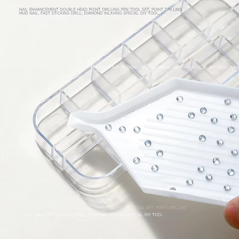 3Pcs Nail Art Rhinestones Pickers, Dotting Pen with Storage Tray Glue Clay for Diamonds Fashion Stones Picking Tools Set