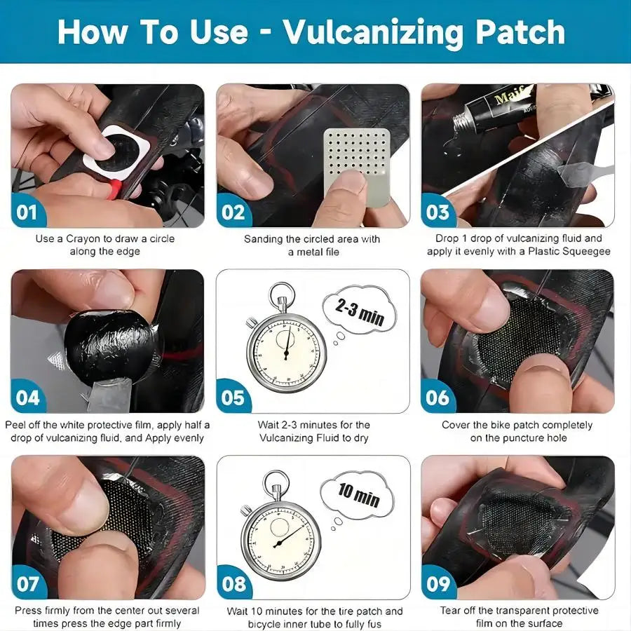 Bike Tire Repair Kit-Patches,Tire Flim,Grinding Film,Crowbar,Multifunctional Tools for Cycling Tire Patch Repair Kit