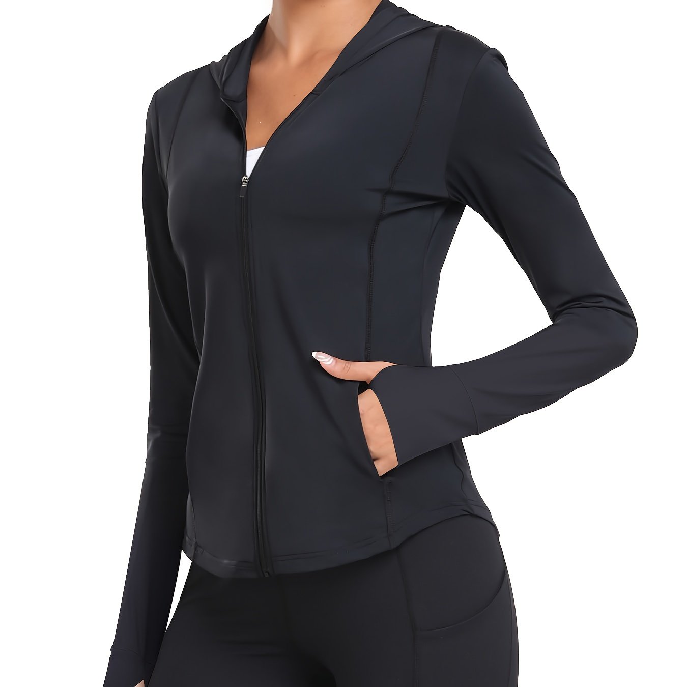 Women's Full-Zip Long Sleeve Sport Shirt with Thumbhole Design - Moisture-Wicking Protection Yoga Running Top, Light Blue All-Season Machine Washable Activewear, Running Shirt | Sporty Look | Stretchable Fabric Beauty World Shop