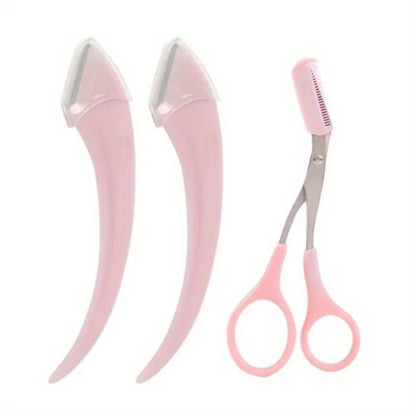 3-Piece Eyebrow Trimmer Set, Scissors and Comb, Stainless Steel Shaver, Eyelash Beginner Makeup Tool, Removal Accessories