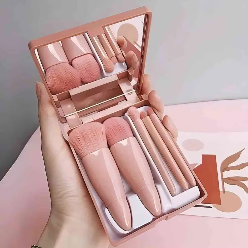 5Pcs Travel Size Makeup Brushes Set Mini Makeup Brushes, Small Complete Function Cosmetic Brushes Kit with Case and Mirror5Pcs T