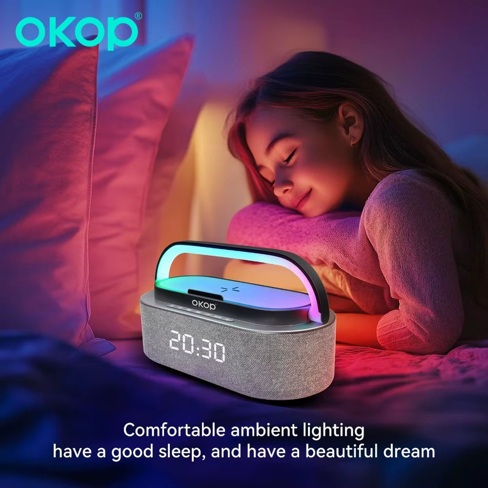 Bluetooth Speaker Clock Alarm Phone 15W Wireless Charging White Noise Portable High Tone Speaker IPX7 Waterproof Outdoo USB