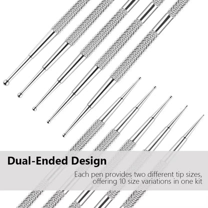 5Pcs Nail Art Dotting Pen Dual End Stainless Steel Design Painting Picking Dot Rhinestones Crystal Gems Acrylic Manicure Tools
