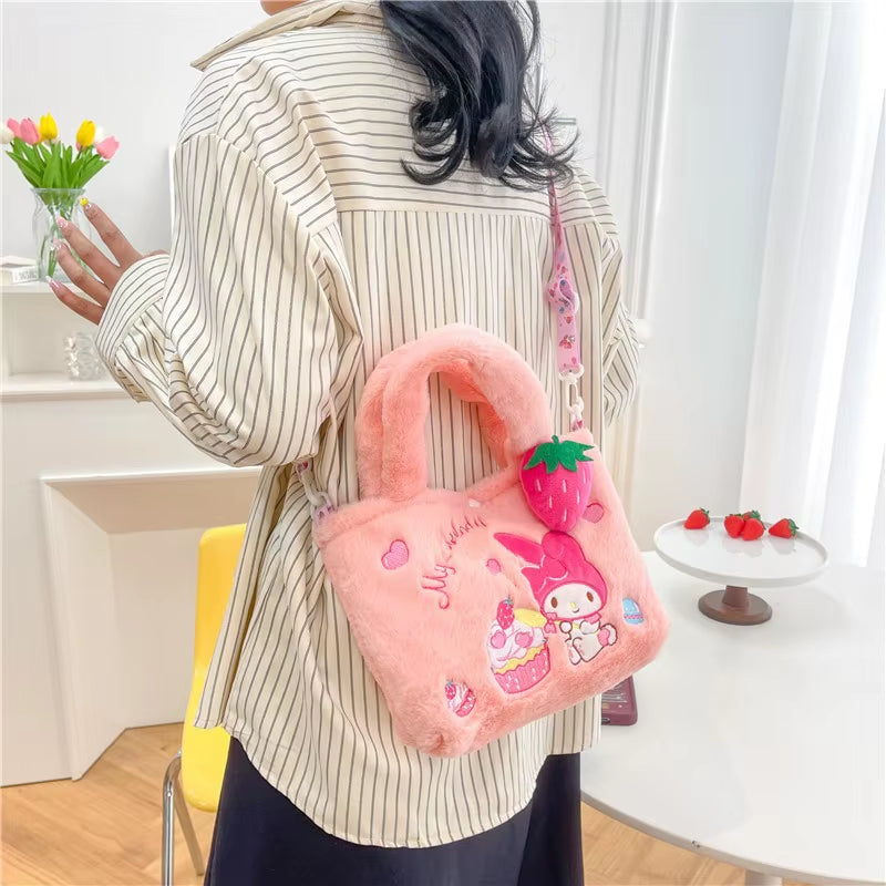1Pc Sanrio Hello Kitty Plush Bag Kawaii Kuromi My Melody Cute Cartoon Anime Handbag Cinnamoroll Storage Tote Bags Women Gifts