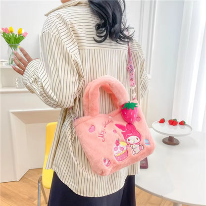 1Pc Sanrio Hello Kitty Plush Bag Kawaii Kuromi My Melody Cute Cartoon Anime Handbag Cinnamoroll Storage Tote Bags Women Gifts