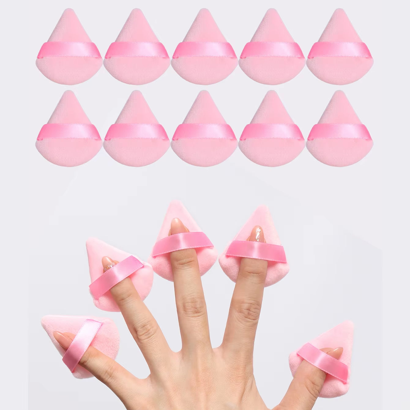 10Pcs Mini Triangle Shape Velvet Powder Puffs, Soft Makeup Blender Sponges for Face Contouring, Eyes & Corners