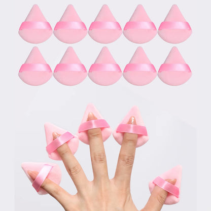 10Pcs Mini Triangle Shape Velvet Powder Puffs, Soft Makeup Blender Sponges for Face Contouring, Eyes & Corners
