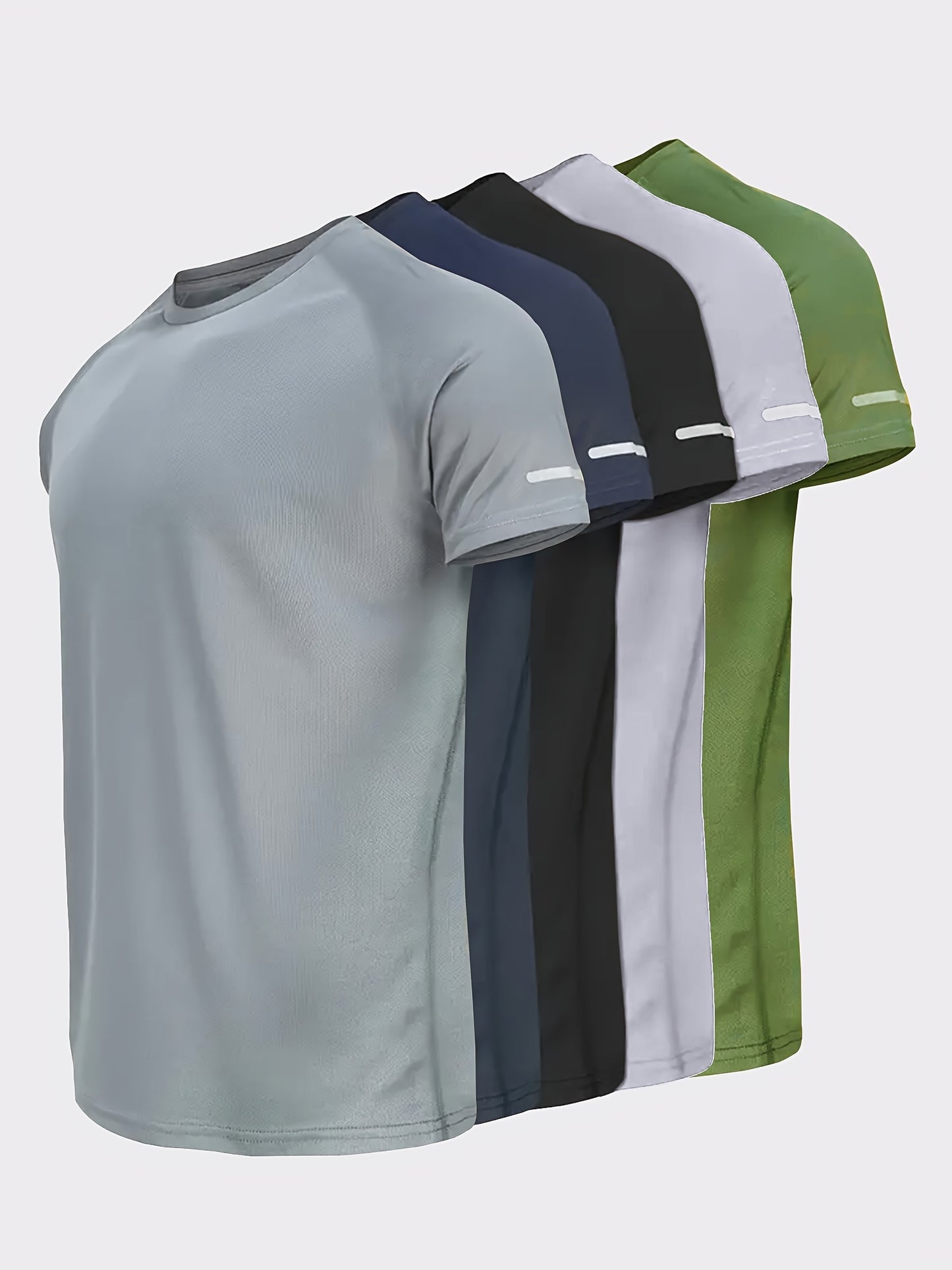 5pcs Solid Color Short Sleeve T-shirt, Men's Breathable Quick-Dry Crew Neck Top For Summer Sport & Casual Wear Beauty World Shop