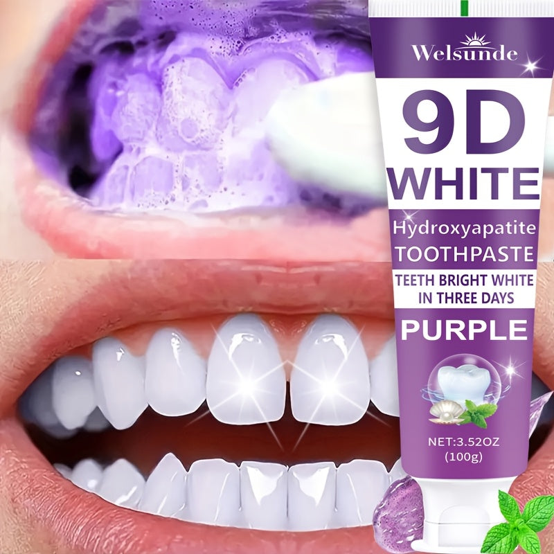 9D Purple Hydroxyapatite Toothpaste for Deep Cleaning & Brighter Smile, European Formula with Minty Fresh Breath, Gentle On Gums, Travel-Size 100g/3.52oz, Deep Cleaning Of Teeth, Ideal Oral Hygiene Gift for Women & Men, Suita Beauty World Shop