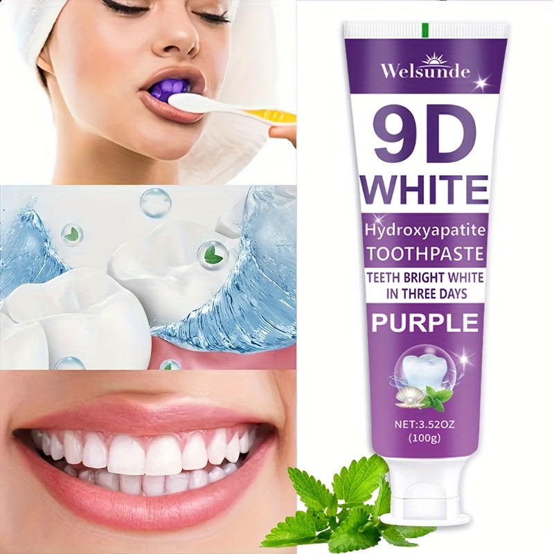 9D Purple Hydroxyapatite Toothpaste for Deep Cleaning & Brighter Smile, European Formula with Minty Fresh Breath, Gentle On Gums, Travel-Size 100g/3.52oz, Deep Cleaning Of Teeth, Ideal Oral Hygiene Gift for Women & Men, Suita Beauty World Shop