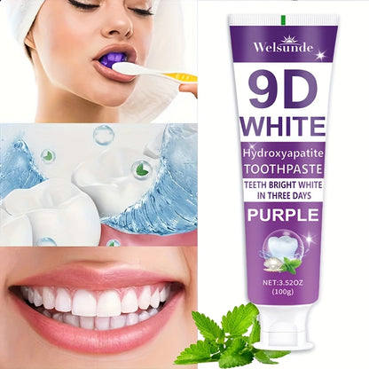 9D Purple Hydroxyapatite Toothpaste for Deep Cleaning & Brighter Smile, European Formula with Minty Fresh Breath, Gentle On Gums, Travel-Size 100g/3.52oz, Deep Cleaning Of Teeth, Ideal Oral Hygiene Gift for Women & Men, Suita Beauty World Shop