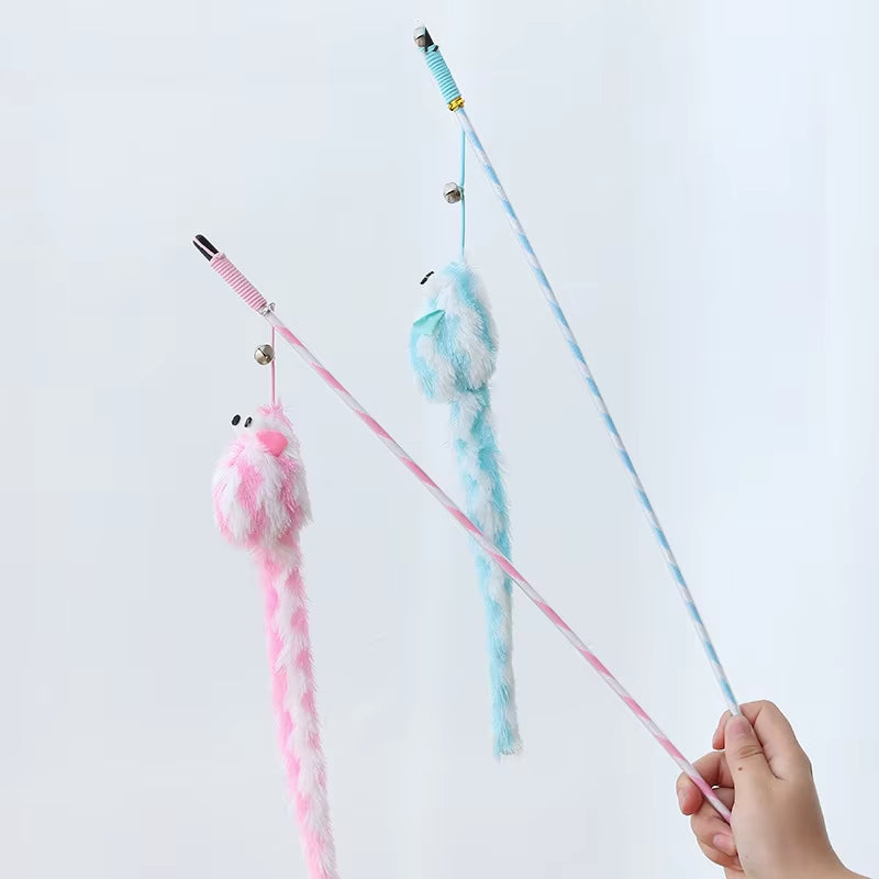 Cat Toys Funny Cat Stick Bouncy Rod Bell Bait Cat Toy Plush Longtail Mouse Stripe Funny Cat Stick Pet Supplies Cat Accessories