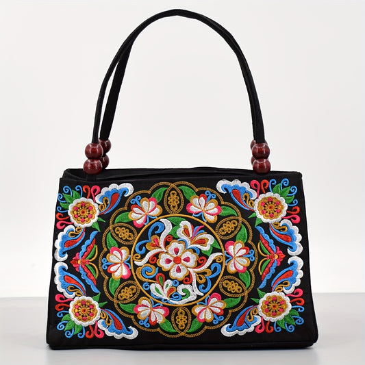 Embroidered Handbag, Double Zipper Bag, Women's Printed Handbag Beauty Fashion
