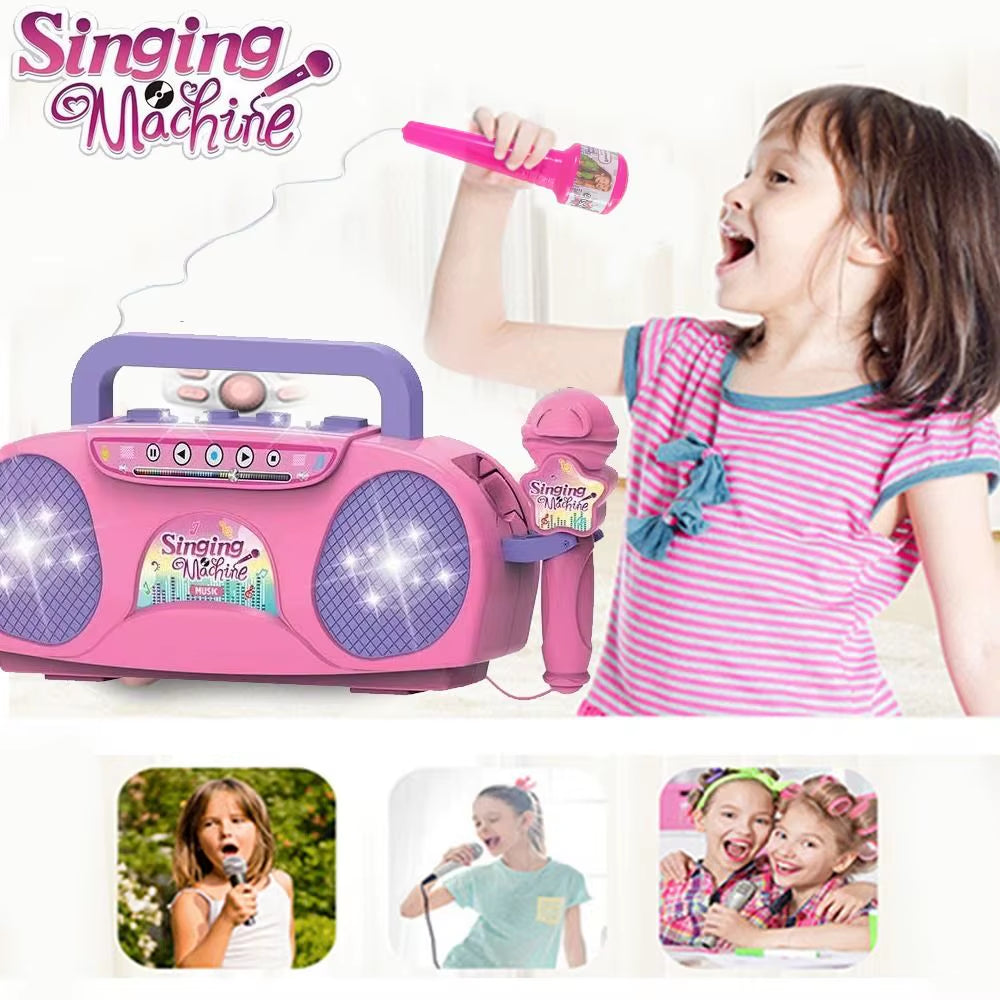 Portable Singing Machine with Microphone Radio Music Speaker Karaoke Children'S Toy Musical Instrument Girl Boys Birthday Gifts