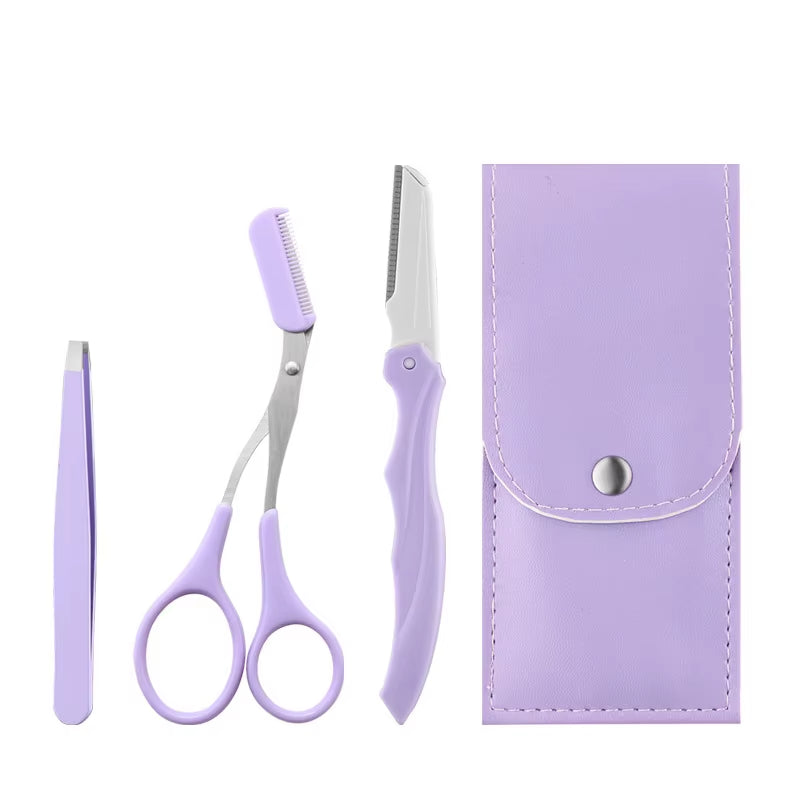 2/3Pcs Stainless Steel Eyebrow Trimmer Folding Eyebrow Trimming Suit Eyebrow Clipper Comb Tweezers Makeup Tools