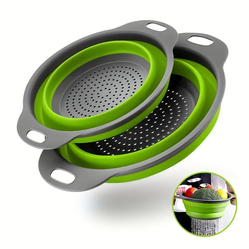 1/2 Set of Round Kitchen Draining Baskets, Foldable Funnel - Includes One Large And One Small, Perfect for Draining Pasta, Vegetables, And Fruits (Green, Red, Blue) Beauty Fashion