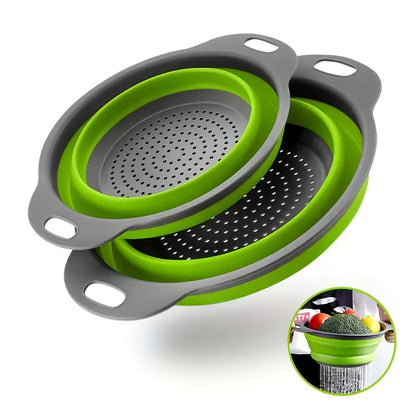 1/2 Set of Round Kitchen Draining Baskets, Foldable Funnel - Includes One Large And One Small, Perfect for Draining Pasta, Vegetables, And Fruits (Green, Red, Blue) Beauty Fashion