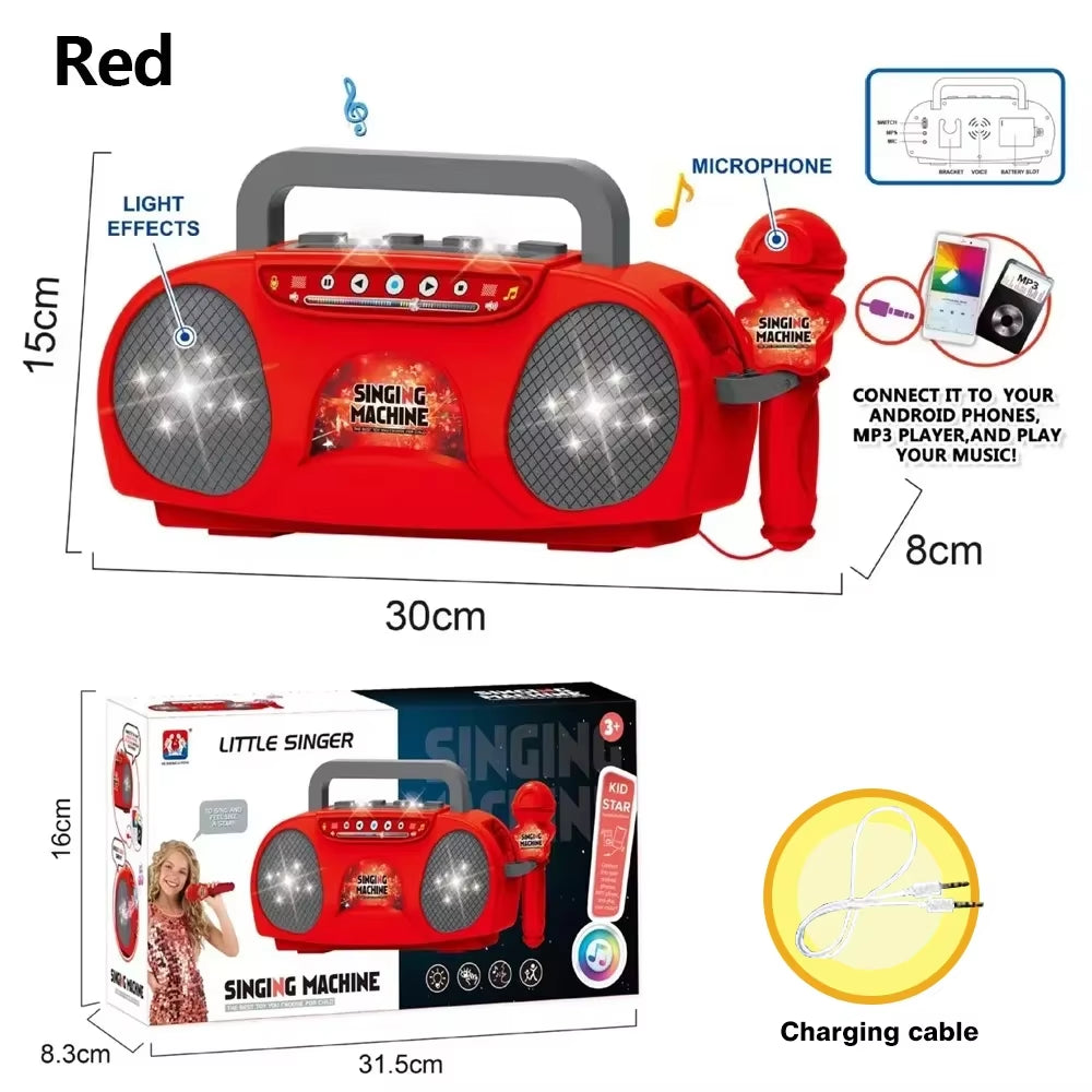Portable Singing Machine with Microphone Radio Music Speaker Karaoke Children'S Toy Musical Instrument Girl Boys Birthday Gifts