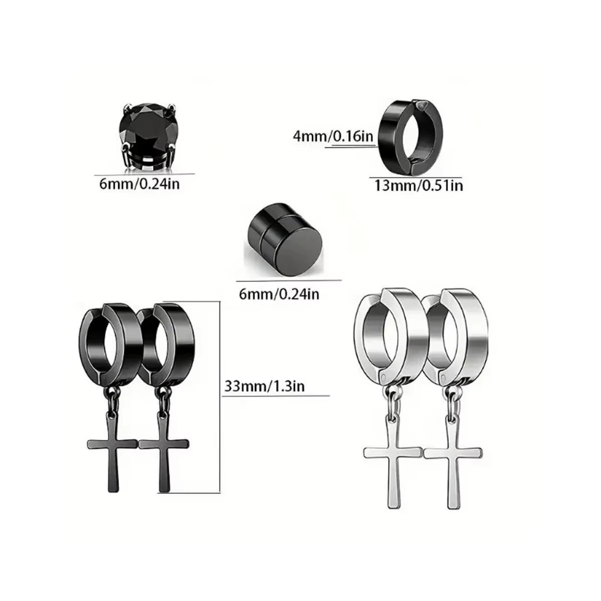 2Pcs Punk Mens Strong Magnet Magnetic Ear Stud Set,Non Piercing Cross Clip-On Earrings Suitable Gifting Boyfriend Lover Jewelry