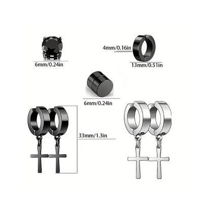 2Pcs Punk Mens Strong Magnet Magnetic Ear Stud Set,Non Piercing Cross Clip-On Earrings Suitable Gifting Boyfriend Lover Jewelry