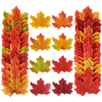 50/200Pcs Artificial Maple Leaves Autumn Silk Fall Leaf for Thanksgiving Halloween Christmas Home Decoration Wedding Party Craft