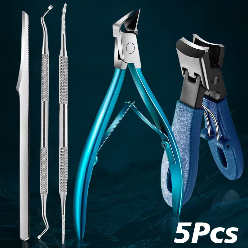 5Pcs/Set Nail Clippers Manicure Tool Set Cuticle Nippers and Cutter Kit Professional Ingrown Toe Nail Clippers Grooming Tools