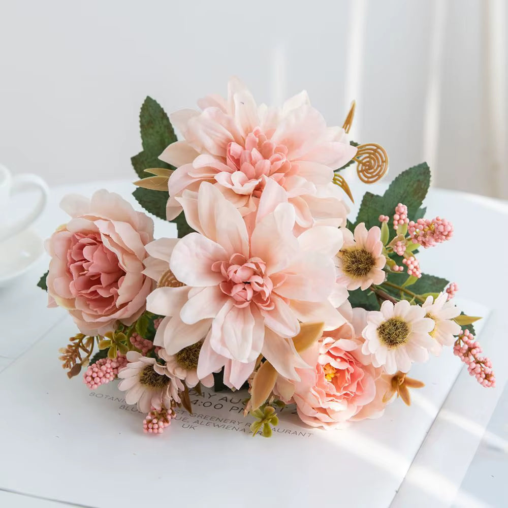 1Pc Hot Sale Artificial Flower Silk Dahlia Rose Daisy Christmas Home Decoration Bonsai Room Wedding Bridal Bouquet Party Diy Box