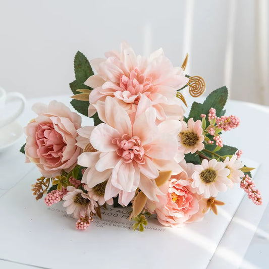 1Pc Hot Sale Artificial Flower Silk Dahlia Rose Daisy Christmas Home Decoration Bonsai Room Wedding Bridal Bouquet Party Diy Box