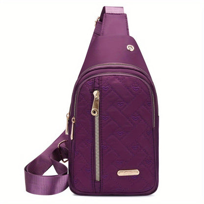 Stylish Embroidered Love Nylon Chest Bag - Water-Resistant, Adjustable Shoulder Strap, Multiple Pockets, Perfect for Outdoor Travel, Hiking, Camping, and Daily Use - Simple, Fashionable, and Practical Messenger Bag Beauty Fashion