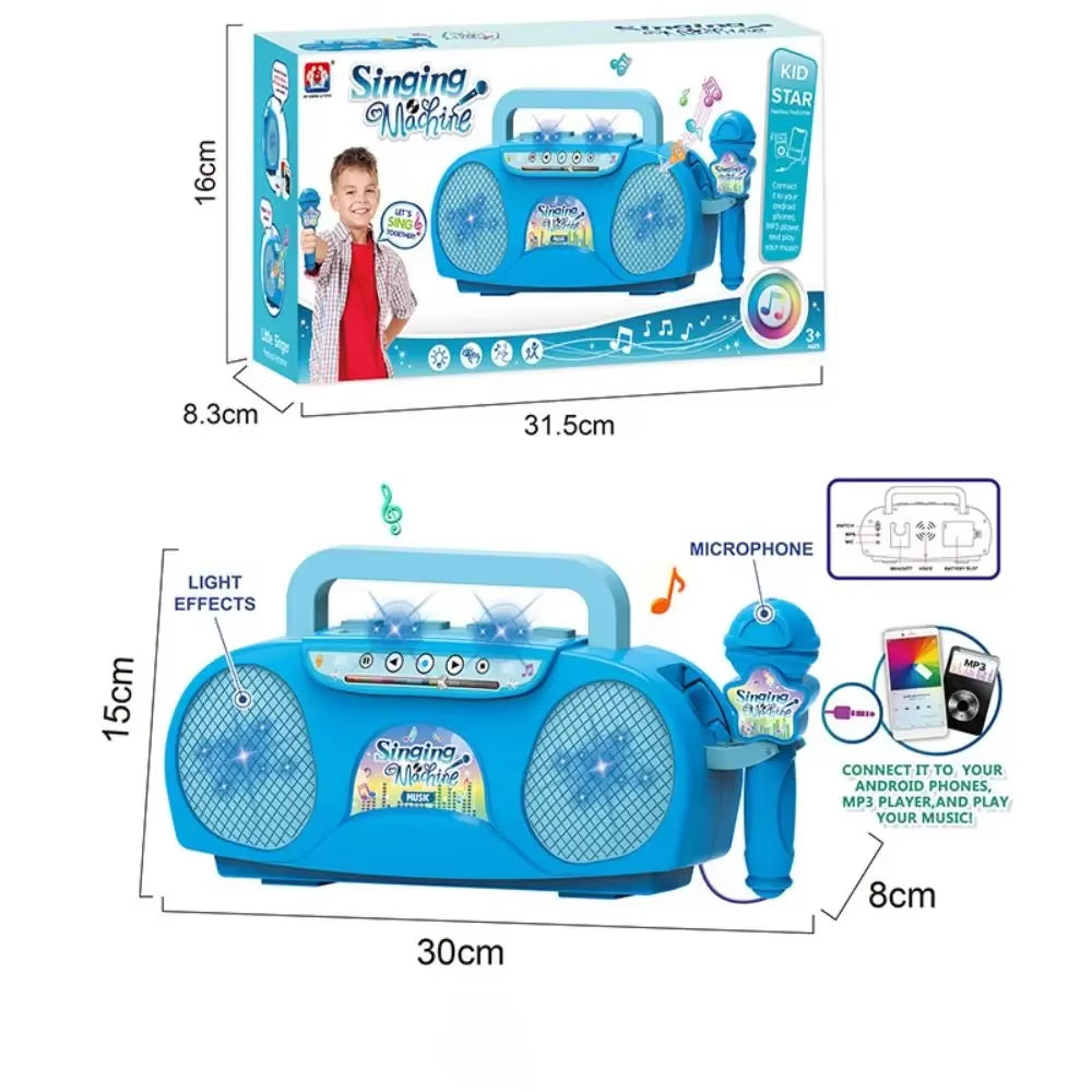 Portable Singing Machine with Microphone Radio Music Speaker Karaoke Children'S Toy Musical Instrument Girl Boys Birthday Gifts