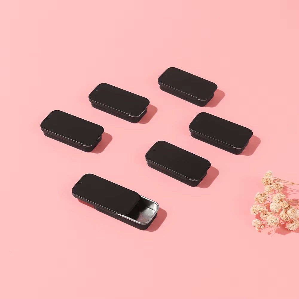 6Pcs Silver/Black 50*25*10Mm Aluminum Box Empty Refillable Containers Aluminum Square Container or Cosmetic, Lip Balm, Cream