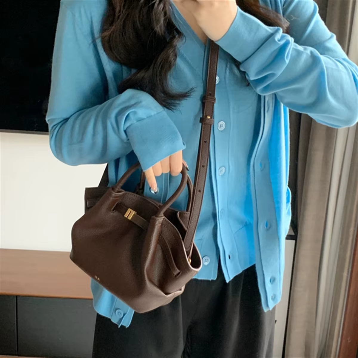2025New Women'S Canvas Brown Crossbody Shoulder Bag Mini Vegan Leather Tote Bag Handbag Dumpling Bag High Quality Leather