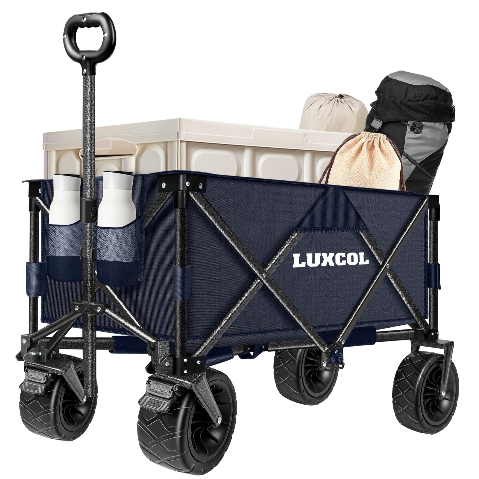 200LBS/230LBS Weight Wagon Cart Foldable, Collapsible Folding Wagon With All-Terrain Wheels & Adjustable Handle, Portable Heavy Duty 200LBS Weight Capacity For Grocery Shopping, Sport, Camping, Garden, Outdoor Use Beauty World Shop