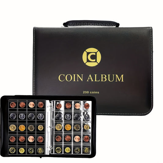 Coin Collection Book Holder For Collectors, Card Album, 200 Pockets Sport Coins Collecting Mermorabilia Album With Zipper And Handle. Sport Coin Display Storage Case For Money Currency Collection Supplies, Sport Bill Storage