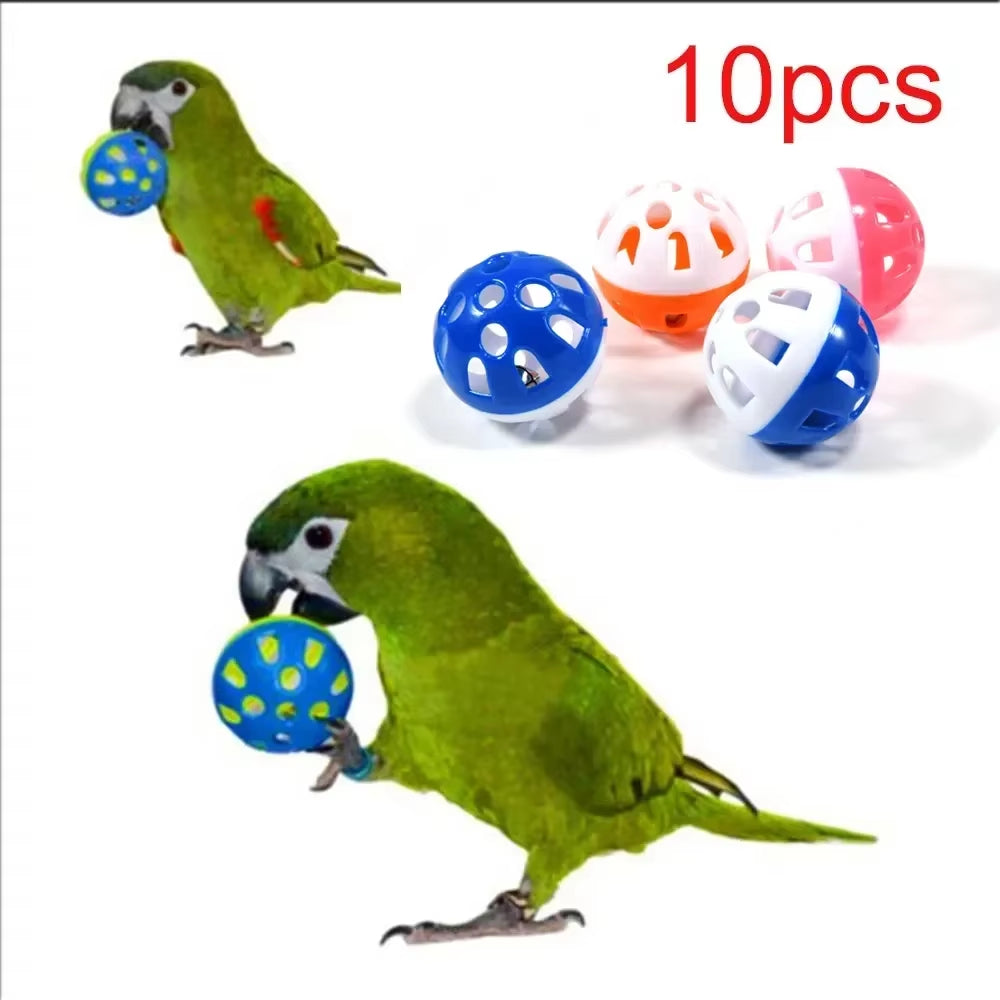 10Pcs Pet Parrot Toy Colorful Hollow Rolling Bell Ball Bird Toy Parakeet Cockatiel Parrot Chew Cage Fun Toys Pet Bird Supplies