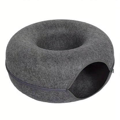 Wool Felt Cat Tunnel Nest – Modern Style Uncharged Donut Bed, Detachable & Washable All-Season Cat House, 1Pc Cozy Cat Condo